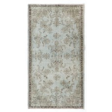 Modern Handmade Turkish Wool Area Rug in Gray & Light Blue