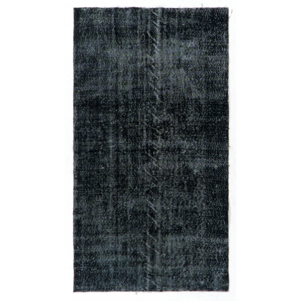 Black Color Overdyed Distressed Vintage Turkish Rug