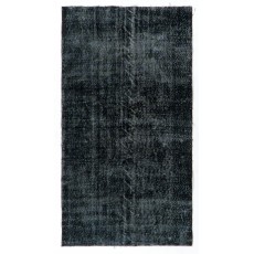 Vintage Handmade Turkish Area Rug Over-Dyed in Black Color