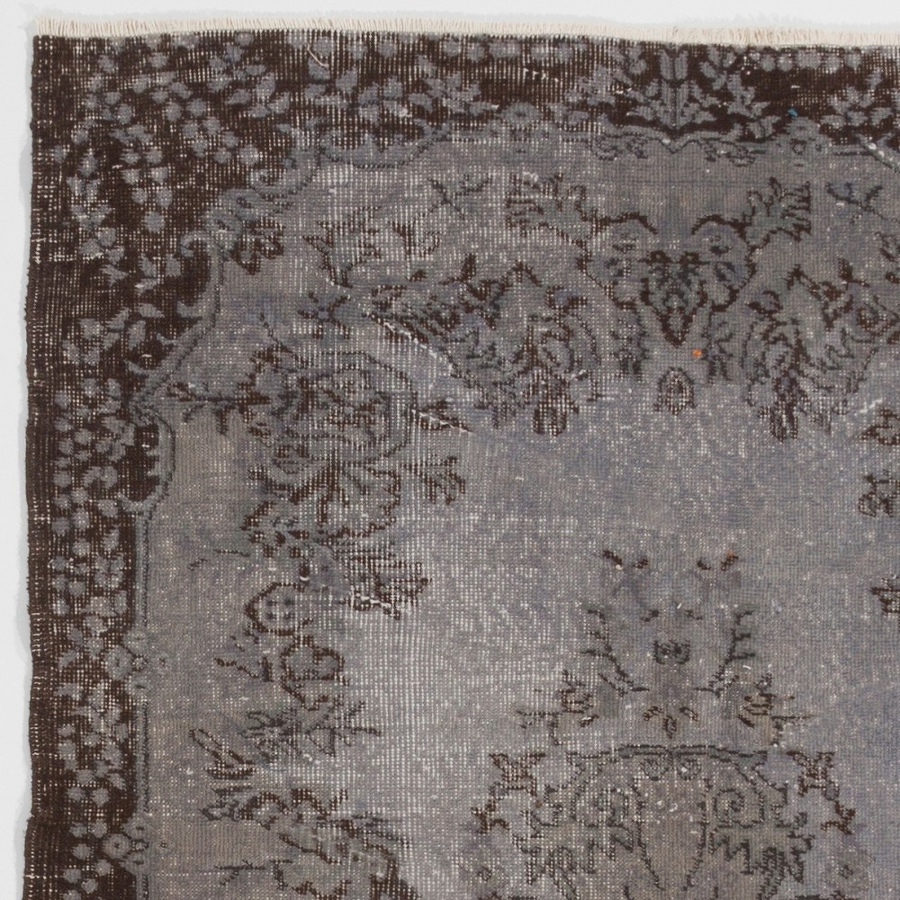 Gray Color Overdyed Handmade Vintage Turkish Rug with Medallion Design