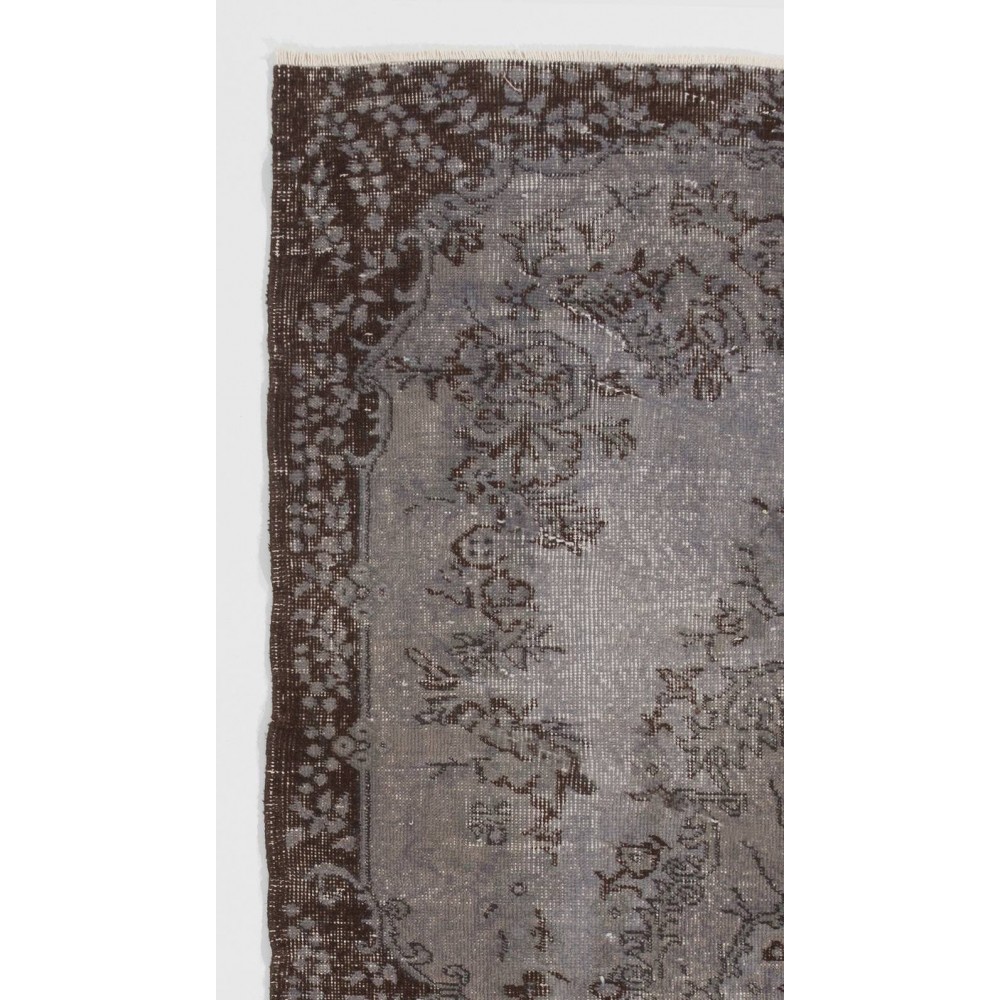 Gray Color Overdyed Handmade Vintage Turkish Rug with Medallion Design