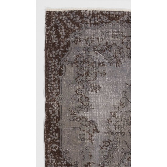 Gray Color OVERDYED Handmade Vintage Turkish Rug with Medallion Design