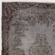 Gray Color Overdyed Handmade Vintage Turkish Rug with Medallion Design