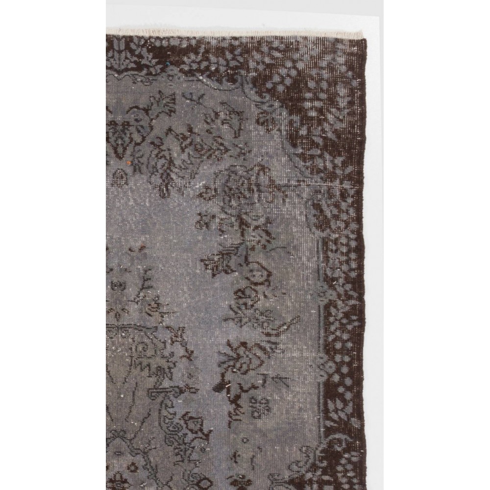 Gray Color Overdyed Handmade Vintage Turkish Rug with Medallion Design