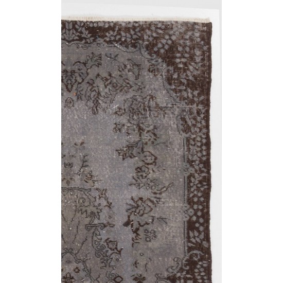 Gray Color OVERDYED Handmade Vintage Turkish Rug with Medallion Design Gray Color OVERDYED Handmade Vintage Turkish Rug with Medallion Design