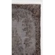 Gray Color Overdyed Handmade Vintage Turkish Rug with Medallion Design