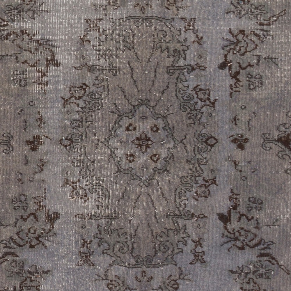 Gray Color Overdyed Handmade Vintage Turkish Rug with Medallion Design