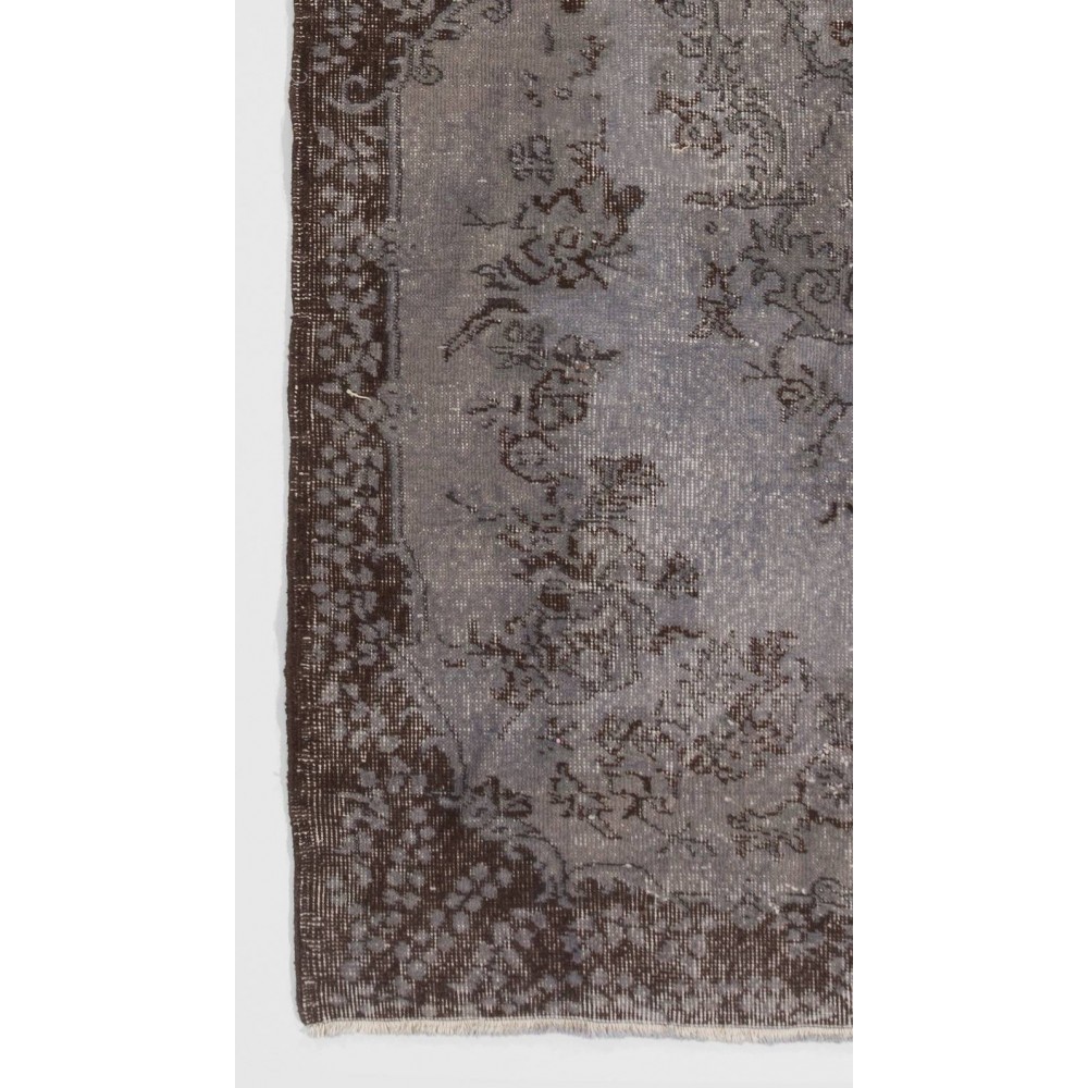 Gray Color Overdyed Handmade Vintage Turkish Rug with Medallion Design