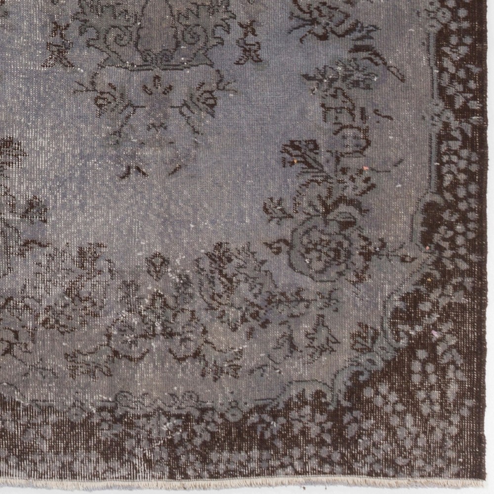 Gray Color Overdyed Handmade Vintage Turkish Rug with Medallion Design