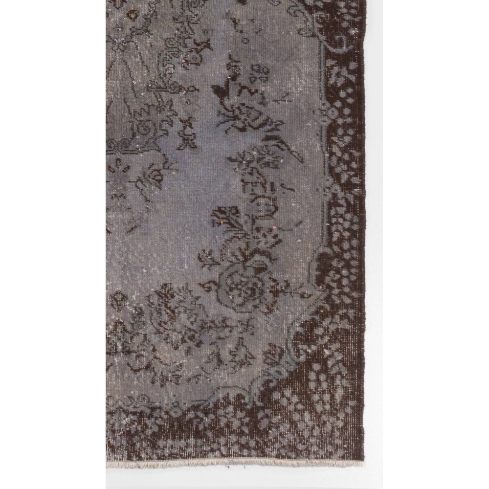 Gray Color Overdyed Handmade Vintage Turkish Rug with Medallion Design