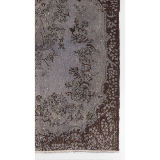 Gray Color OVERDYED Handmade Vintage Turkish Rug with Medallion Design