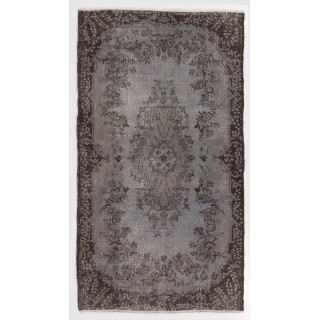 Gray Color Overdyed Handmade Vintage Turkish Rug with Medallion Design