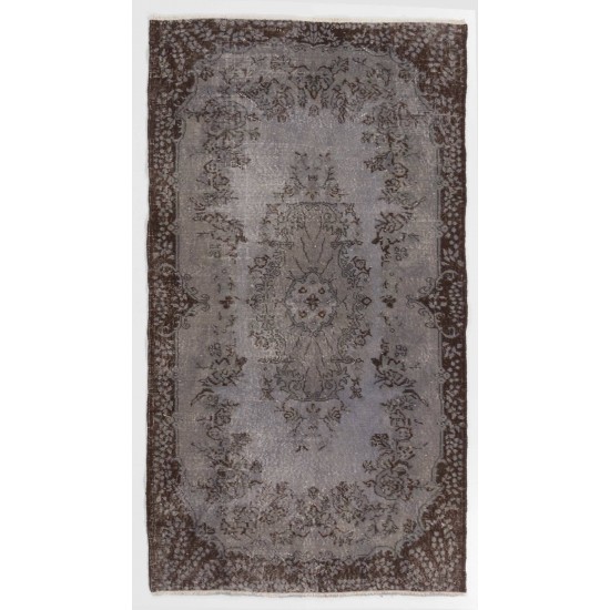 Gray Color OVERDYED Handmade Vintage Turkish Rug with Medallion Design