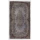 Gray Color Overdyed Handmade Vintage Turkish Rug with Medallion Design