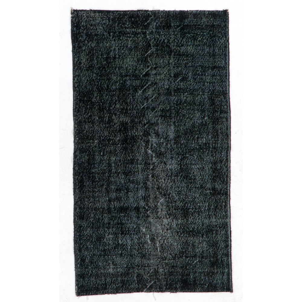 Decorative Upcycled Handmade Turkish Rug in Solid Black Color