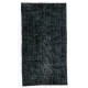 Decorative Upcycled Handmade Turkish Rug in Solid Black Color