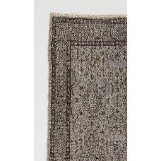 Modern Gray Accent Rug, Floral Design Handmade Turkish Carpet