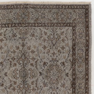 Modern Gray Accent Rug, Floral Design Handmade Turkish Carpet