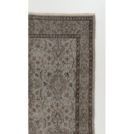 Gray Color OVERDYED Handmade Vintage Turkish Area Rug with Floral Design Gray Color OVERDYED Handmade Vintage Turkish Area Rug with Floral Design