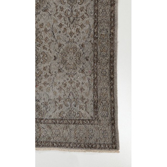 Gray Color OVERDYED Handmade Vintage Turkish Area Rug with Floral Design