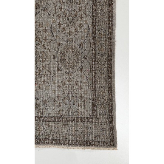 Modern Gray Accent Rug, Floral Design Handmade Turkish Carpet