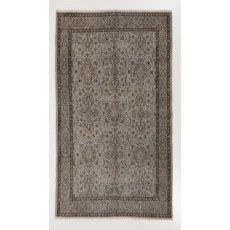 Modern Gray Accent Rug, Floral Design Handmade Turkish Carpet