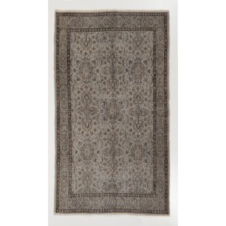 Modern Gray Accent Rug, Floral Design Handmade Turkish Carpet