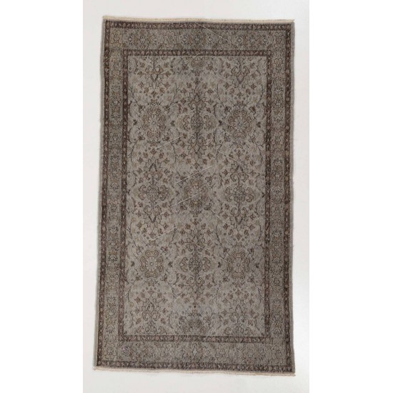 Modern Gray Accent Rug, Floral Design Handmade Turkish Carpet