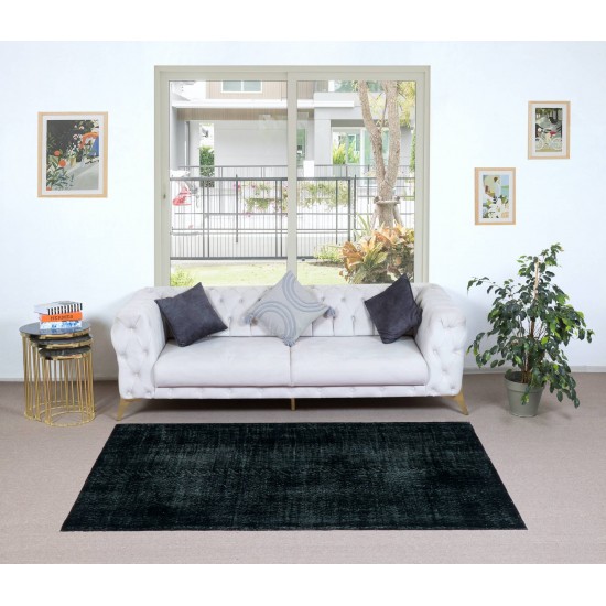 Handmade Turkish Plain Black Wool Rug, Ideal for Contemporary Interiors