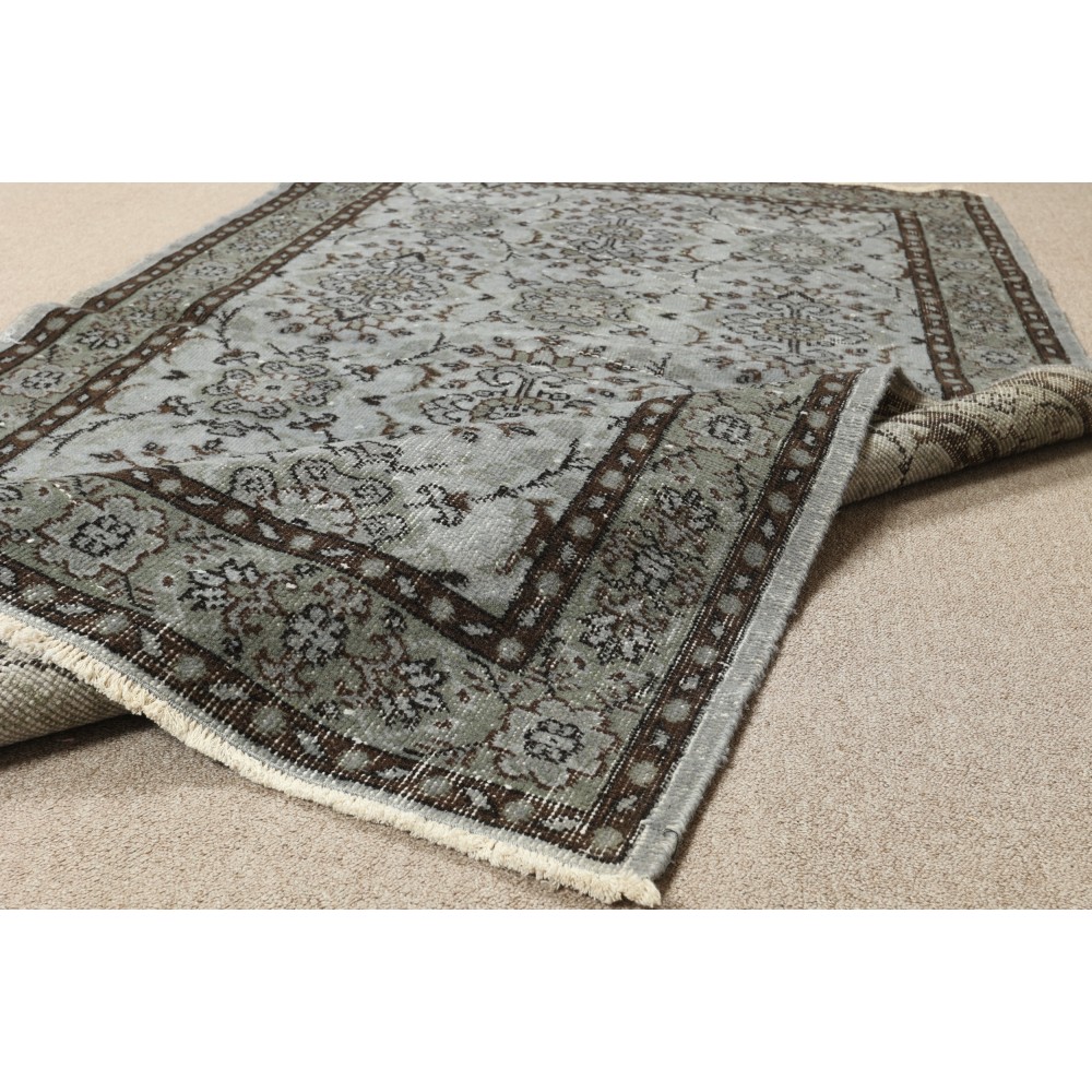 Modern Handmade Upcycled Turkish Rug in Gray Color