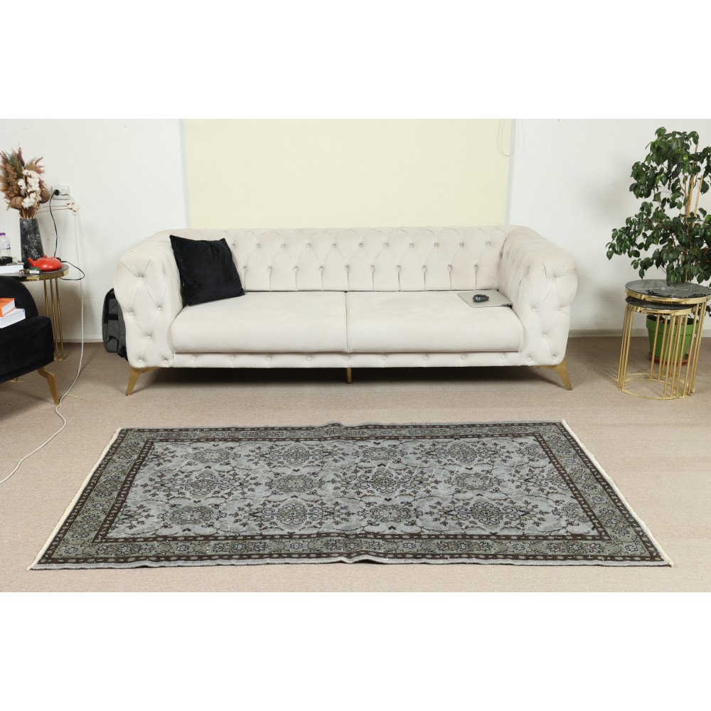 Modern Handmade Upcycled Turkish Rug in Gray Color