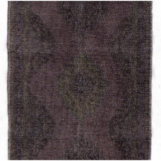 Hand-knotted Vintage Turkish Runner Rug Over-dyed in Gray for Hallway Decor