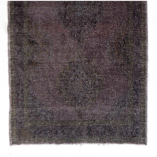 Hand-knotted Vintage Turkish Runner Rug Over-dyed in Gray for Hallway Decor