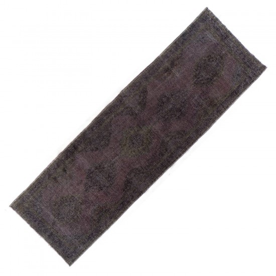 Hand-knotted Vintage Turkish Runner Rug Over-dyed in Gray for Hallway Decor Hand-knotted Vintage Turkish Runner Rug Over-dyed in Gray for Hallway Decor
