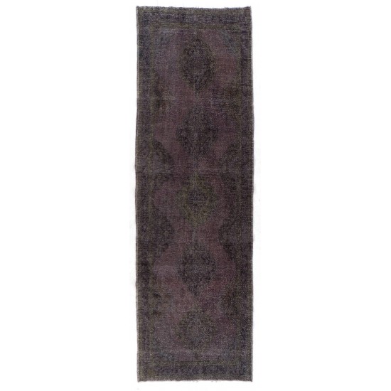 Hand-knotted Vintage Turkish Runner Rug Over-dyed in Gray for Hallway Decor Hand-knotted Vintage Turkish Runner Rug Over-dyed in Gray for Hallway Decor