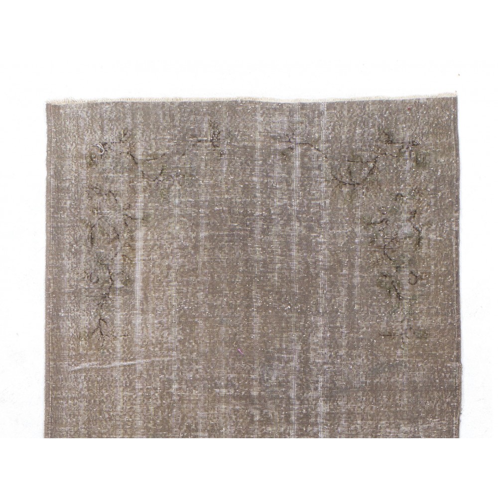 Distressed Vintage Handmade Turkish Rug Over-dyed in Gray Color. Woolen Floor Covering
