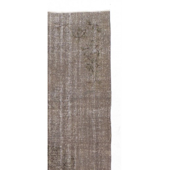 Distressed Vintage Handmade Turkish Rug Over-dyed in Gray Color. Woolen Floor Covering