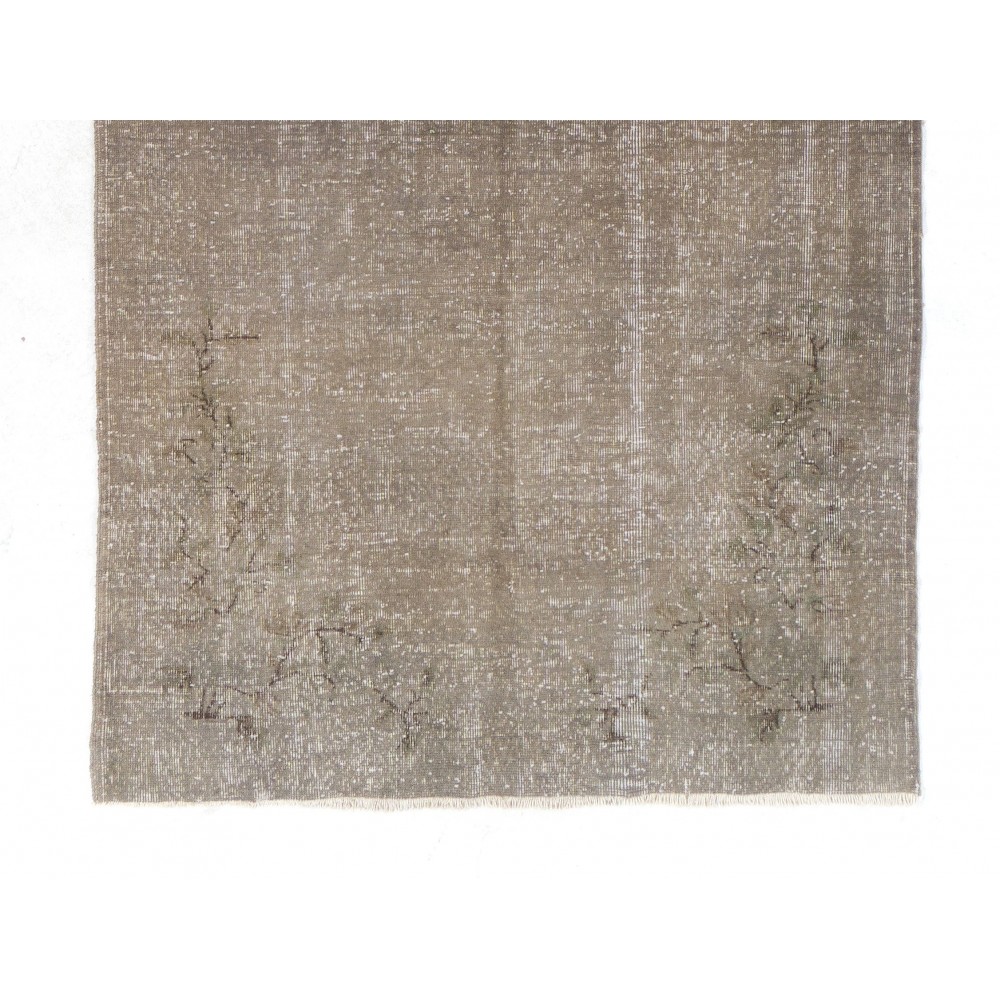 Distressed Vintage Handmade Turkish Rug Over-dyed in Gray Color. Woolen Floor Covering