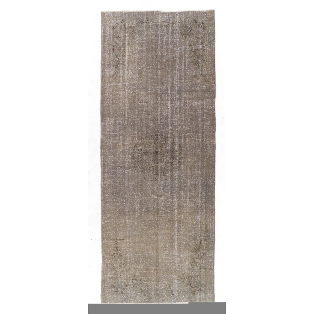 Distressed Vintage Handmade Turkish Rug Over-dyed in Gray Color. Woolen Floor Covering