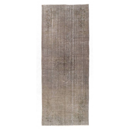 Distressed Vintage Handmade Turkish Rug Over-dyed in Gray Color. Woolen Floor Covering