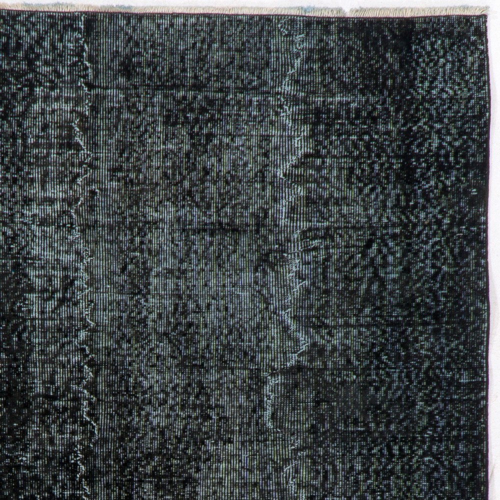 Vintage Handmade Turkish Area Rug Over-Dyed in Black Color