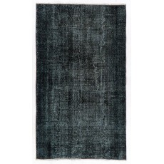 Vintage Handmade Turkish Area Rug Over-Dyed in Black Color