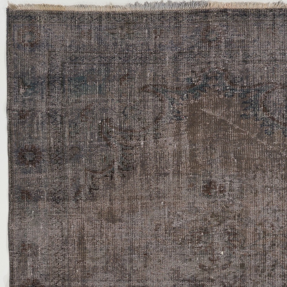 Gray Color Overdyed Handmade Vintage Turkish Rug