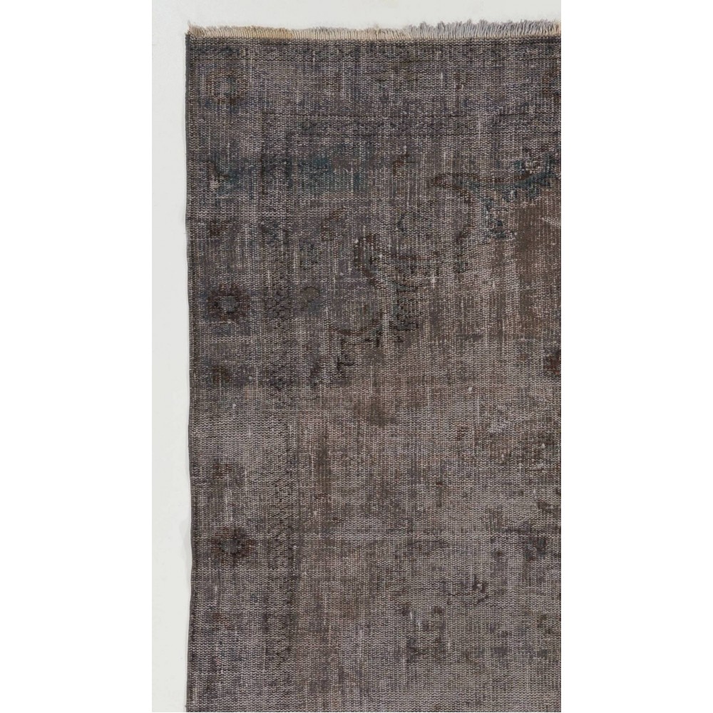 Gray Color Overdyed Handmade Vintage Turkish Rug