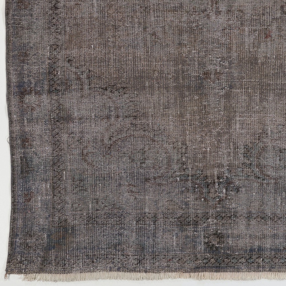 Gray Color Overdyed Handmade Vintage Turkish Rug