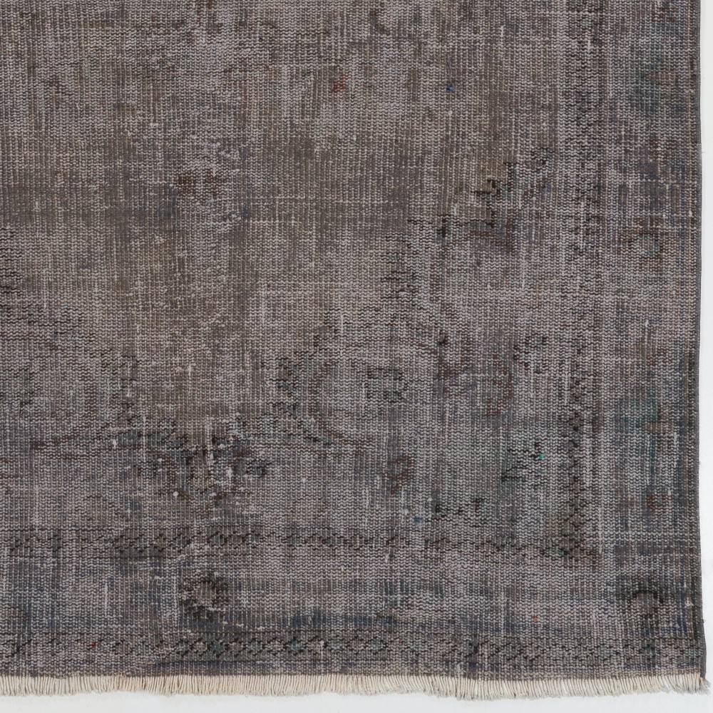 Gray Color Overdyed Handmade Vintage Turkish Rug