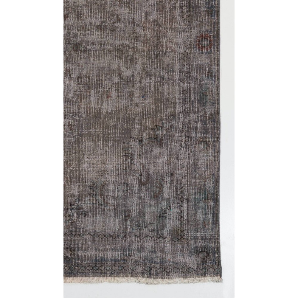 Gray Color Overdyed Handmade Vintage Turkish Rug