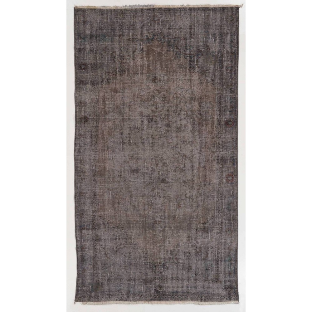 Gray Color Overdyed Handmade Vintage Turkish Rug