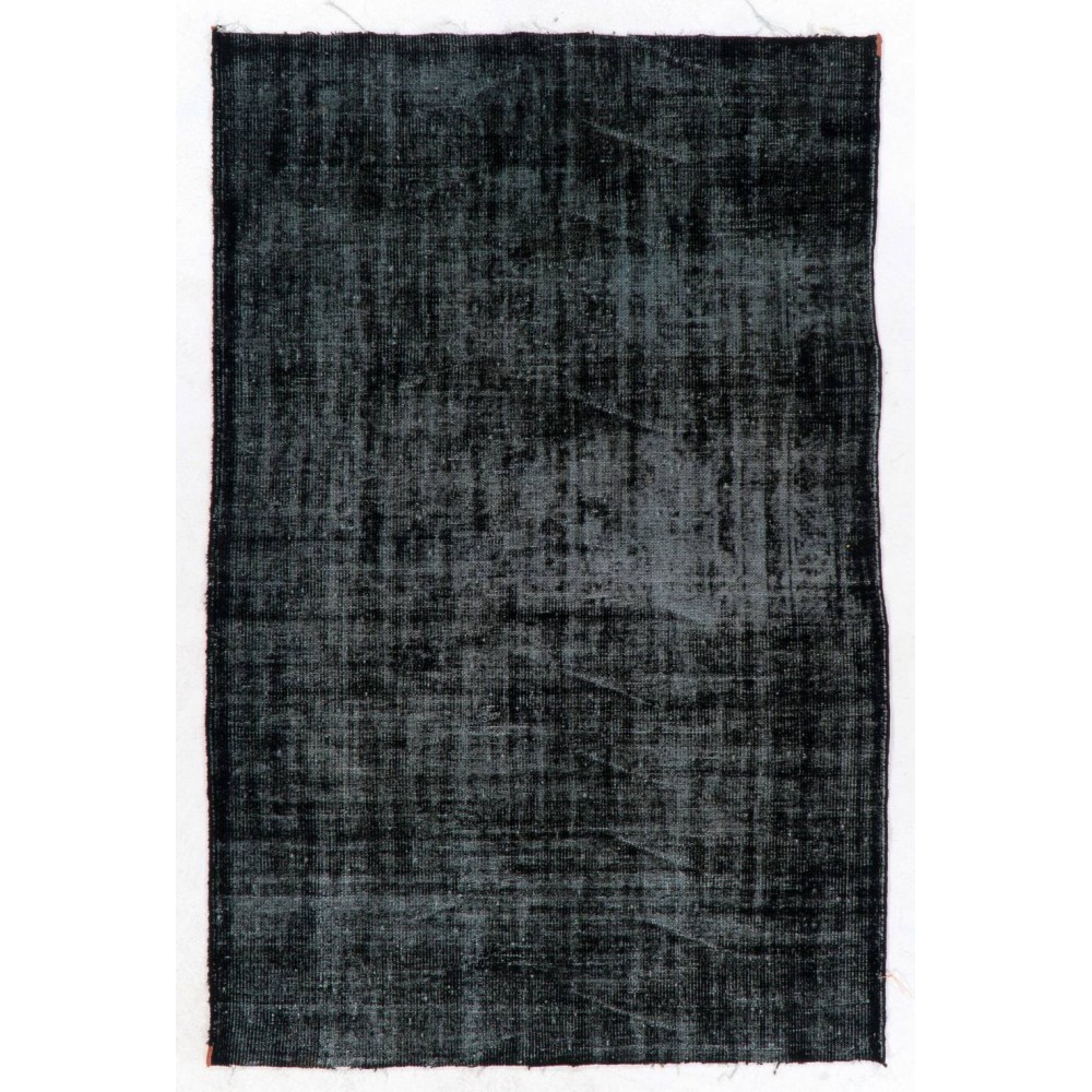 Black Color Overdyed Distressed Vintage Turkish Rug