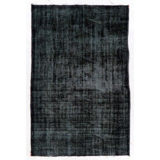 Distressed Vintage Turkish Rug Overdyed in Black